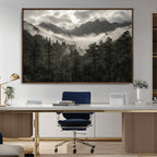 Moody Forest Wall Art | Framed Mountain Fog Canvas Artwork