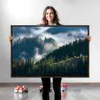 Misty Forest Wall Art Canvas Print | Pine Hills with Foggy Trees