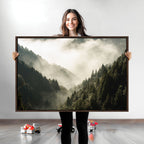 Misty Valley Wall Art Canvas Print | Foggy Forest and Pine Trees