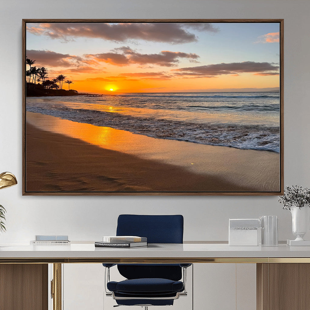 Tropical Beach Wall Art | Framed Sunset Ocean Canvas