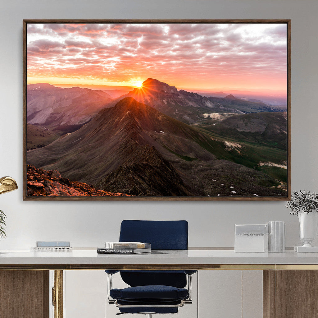 Mountain Sunrise Wall Art | Framed Alpine Ridge Canvas