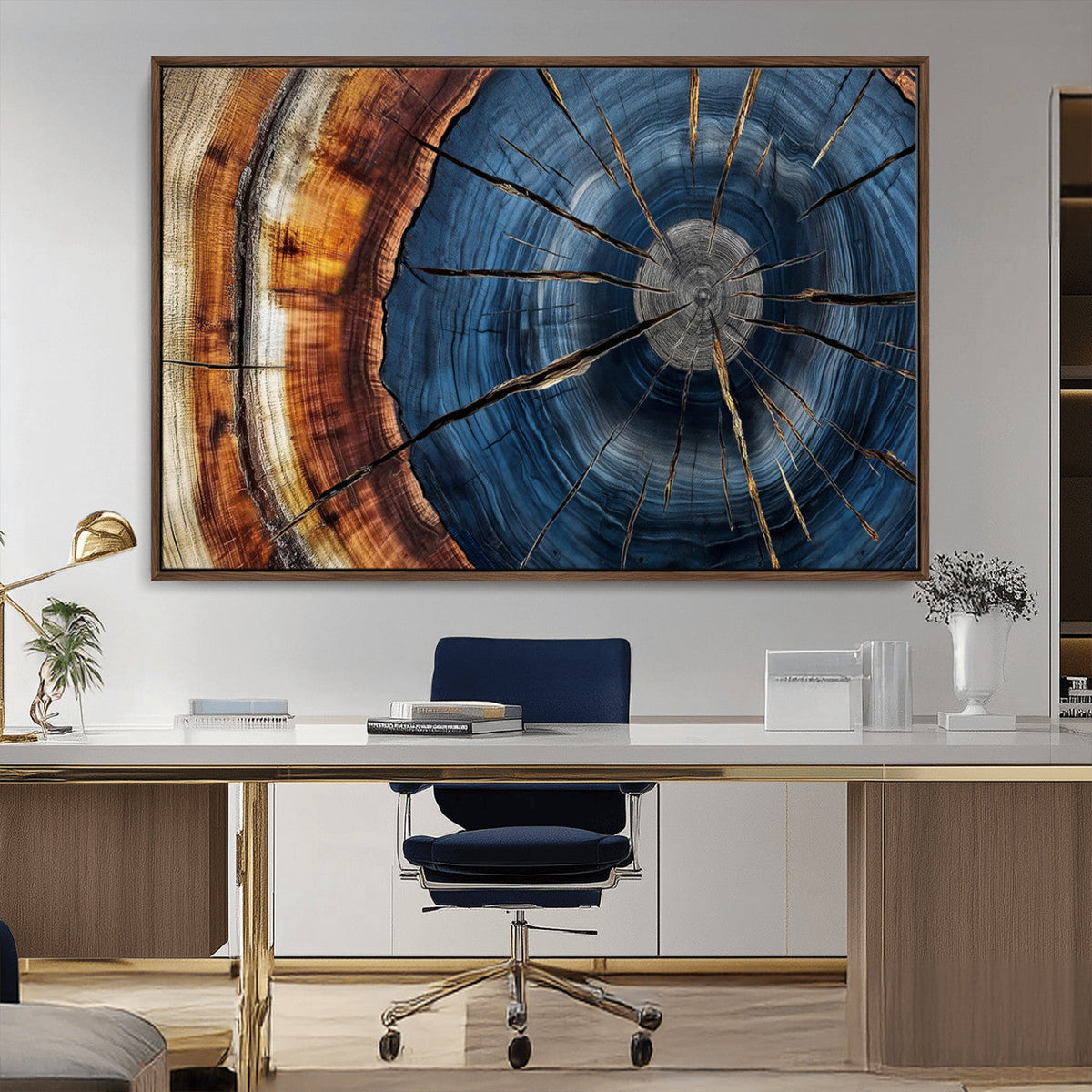 Framed Abstract Tree Ring Wall Art Print, Natural Rustic Wood Grain Canvas Print