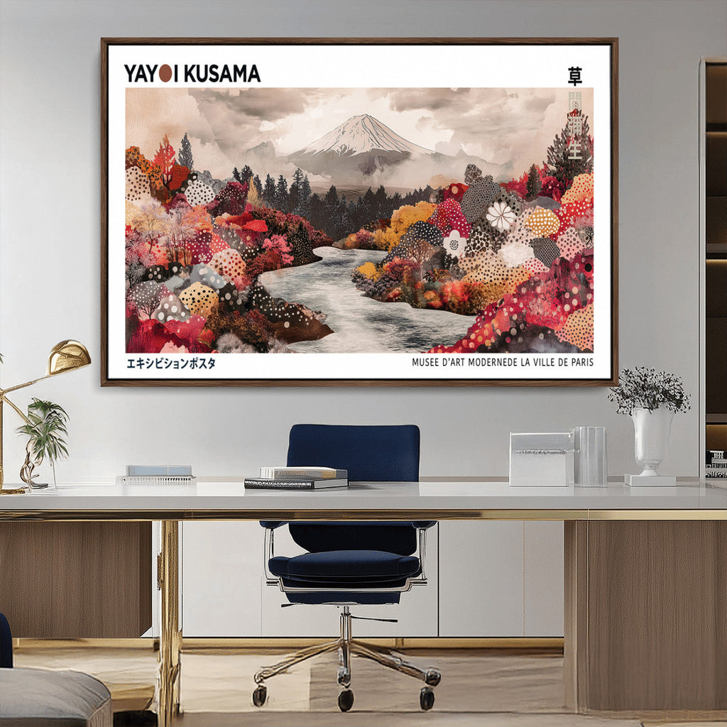 Yayoi Kusama Wall Art Canvas Print, Framed Large Abstract Kusama Polka Dot Art, Modern Home Office Decor