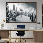 Snowy Pines Wall Art Canvas Print | Ski Lift in a Winter Forest