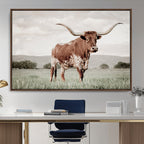 Texas Longhorn Wall Art | Framed Spotted Cattle Canvas