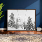 Snowy Ski Lift Wall Art | Framed Winter Forest Canvas