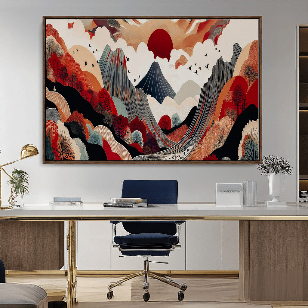 Abstract Mountain Wall Art Canvas Print | Vibrant Stylized Landscape