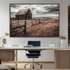 Rustic Barn Wall Art Canvas Print, Framed Moody Field Scene