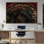 Dark Wood Ring Wall Art Canvas Print, Framed Abstract Tree Slice Print, Rustic Wood Grain Decor