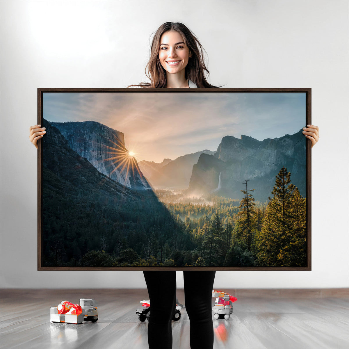 Yosemite Valley Wall Art Canvas Print, Framed Mountain Landscape National Park Art