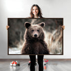 Brown Bear Wall Art Canvas Print, Framed Majestic Woodland Wildlife Cabin Art