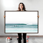 Surfing Wall Art Canvas Print, Framed Minimalist Ocean Waves Beach Art