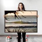 Sunset Surf Wall Art Canvas Print, Framed Golden Hour Waves Boho Beach Art