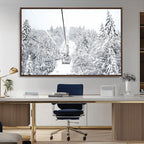 Snowy Ski Lift Wall Art | Framed Winter Mountain Canvas