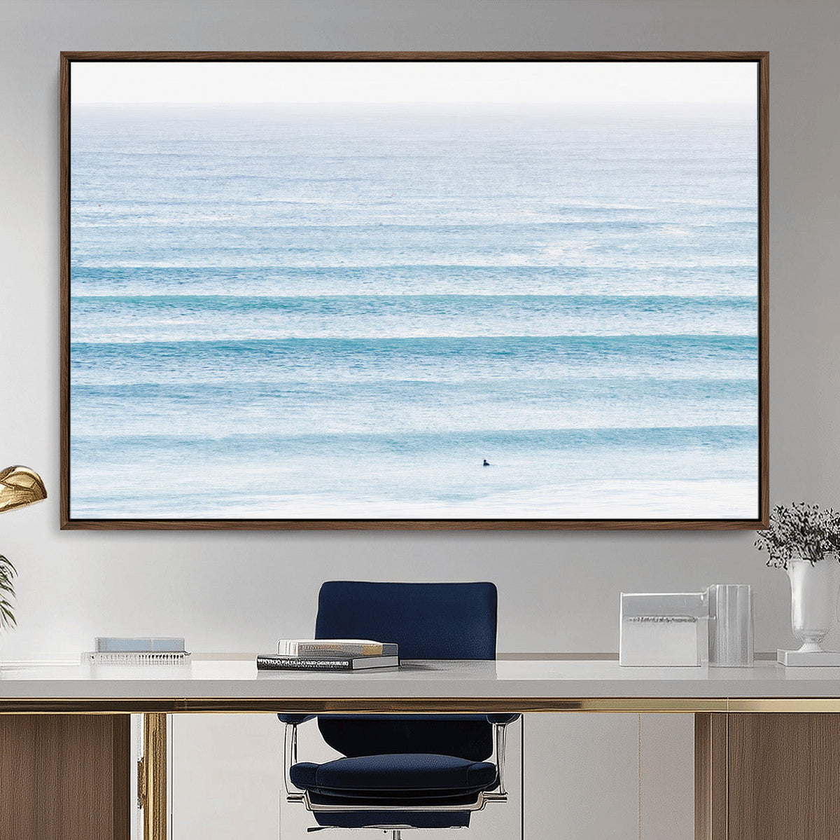 Ocean Wave Surfer Wall Art | Framed Minimal Seascape Canvas