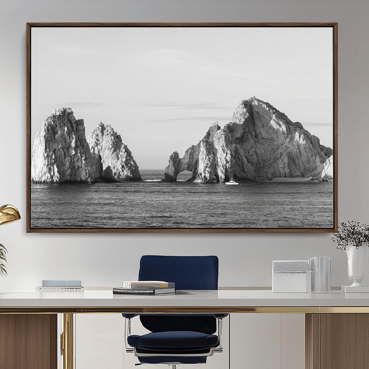Coastal Wall Art | Framed Black White Ocean Canvas Artwork