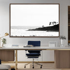 Surfer Cliffs Wall Art Canvas Print, Framed Black White Beach and Ocean Waves