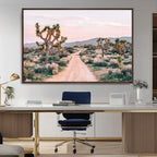 Joshua Tree Wall Art Canvas Print, Framed Desert Road Scene at Sunset