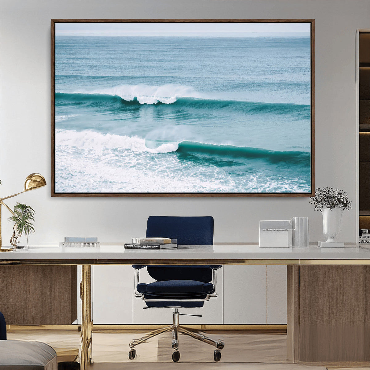 Ocean Swell Wall Art Canvas Print, Framed Surf Waves and Blue Water Scene