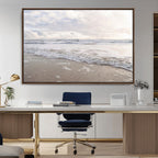 Ocean Waves Wall Art Canvas Print, Framed Coastal Shoreline Sea Foam Artwork