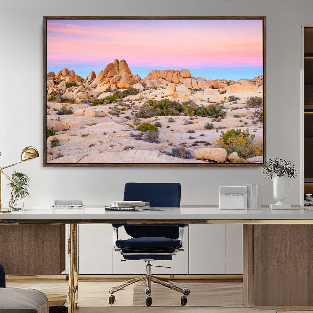 Vibrant Sunset Sky Wall Art Canvas Print, Framed Joshua Tree Desert Artwork