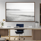 Black and White Seascape Wall Art Canvas Print, Framed Misty Ocean Waves