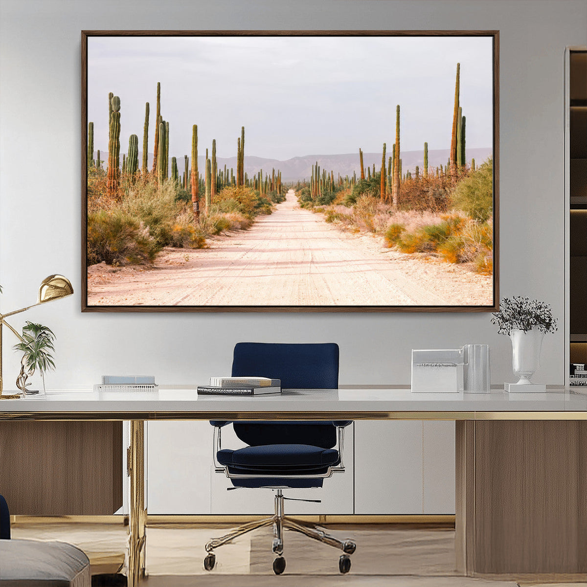 Desert Cactus Wall Art Canvas Print, Framed Southwestern Art, Bohemian Western Decor