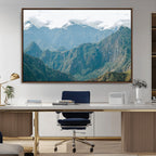 Misty Mountain Wall Art Canvas Print, Framed Cloudy Andean Art, Rugged Mountain Landscape