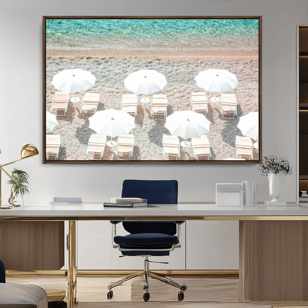 Calm Beach Wall Art | Framed Turquoise Water Canvas Artwork