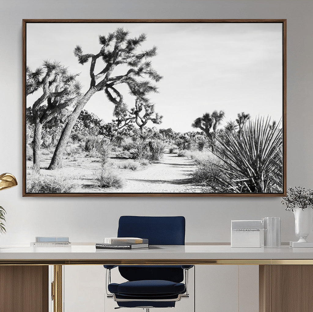Joshua Tree Wall Art | Black & White Canvas Print, Nature Serenity Decor