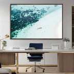 Minimal Beach Wall Art Canvas Print, Framed Ocean Swimming Art, Clear Ocean Decor