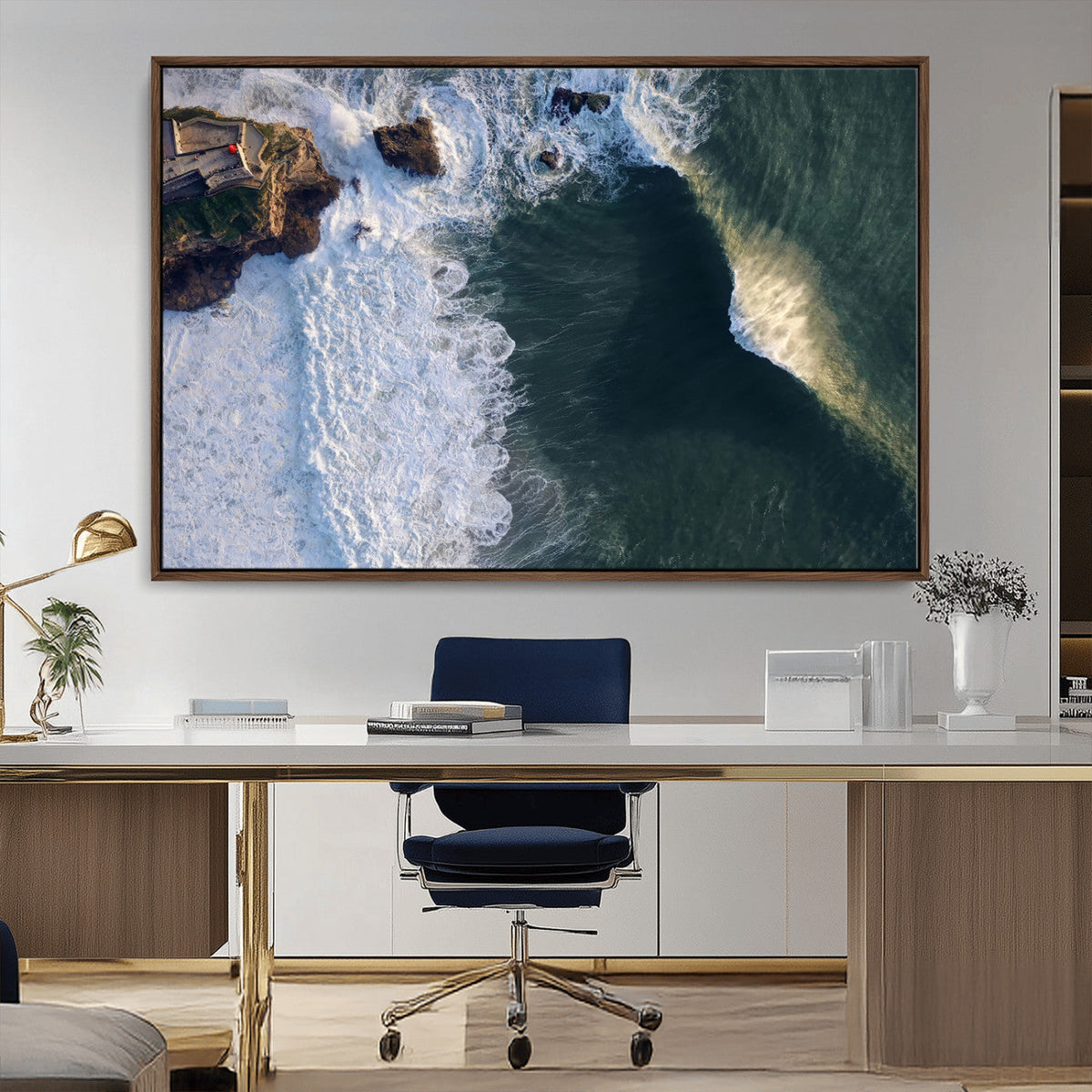 Ocean Wave Wall Art | Aerial Coastal View Canvas Artwork