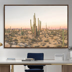 Desert Cactus Wall Art Canvas Print, Framed Baja Desert Art, Pastel Southwestern Decor