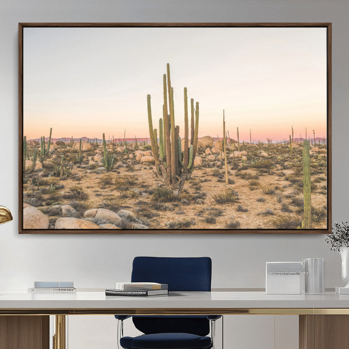 Desert Cactus Wall Art Canvas Print, Framed Baja Desert Art, Pastel Southwestern Decor