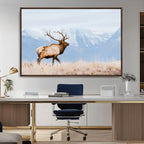 Elk Photography Wall Art Canvas Print, Framed Mountain Wildlife Art, Rustic Lodge Decor