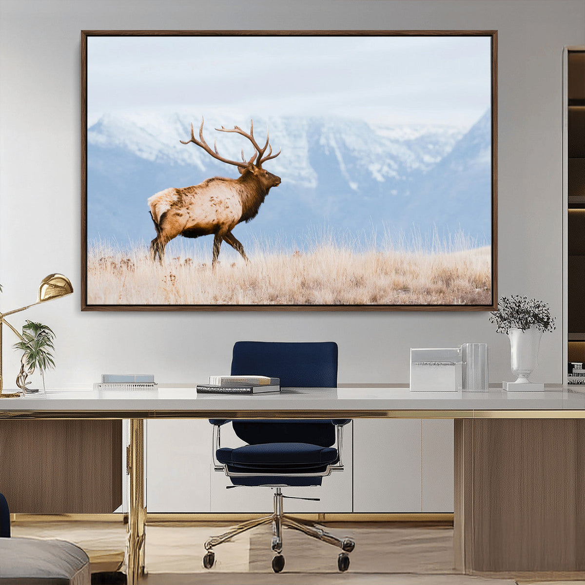 Elk Photography Wall Art Canvas Print, Framed Mountain Wildlife Art, Rustic Lodge Decor