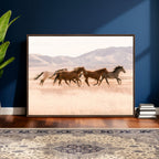 Wild Horse Wall Art Canvas Print, Framed Rustic Western Art, Desert Horse Scene