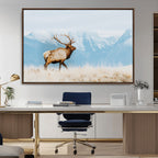 Mountain Elk Wall Art Canvas Print, Framed Rustic Wildlife Art, Lodge Style Decor