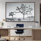 Joshua Tree Wall Art Canvas Print, Framed Black and White Desert Landscape Artwork