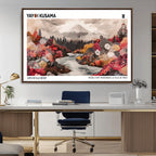 Modern Japanese Wall Art Canvas Print, Framed Abstract Mount Fuji Art, Yayoi Kusama Japanese Landscape