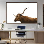 Longhorn Cow Wall Art Canvas Print, Framed Rustic Texas Bull Animal Decor
