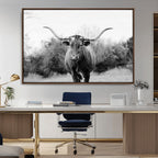 Longhorn Photography Wall Art Canvas Print, Framed Western Cow Texas Ranch Decor