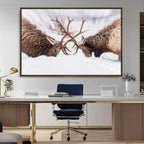 Elk Wall Art Canvas Print, Framed Wildlife Art, Snowy Forest Elk Rustic Lodge Decor