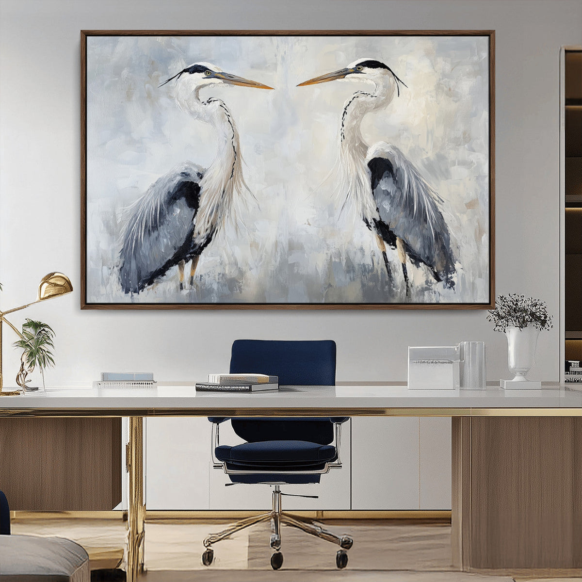 Heron Wall Art Canvas Print, Framed Bird Canvas Decor, Nature Inspired Coastal Art