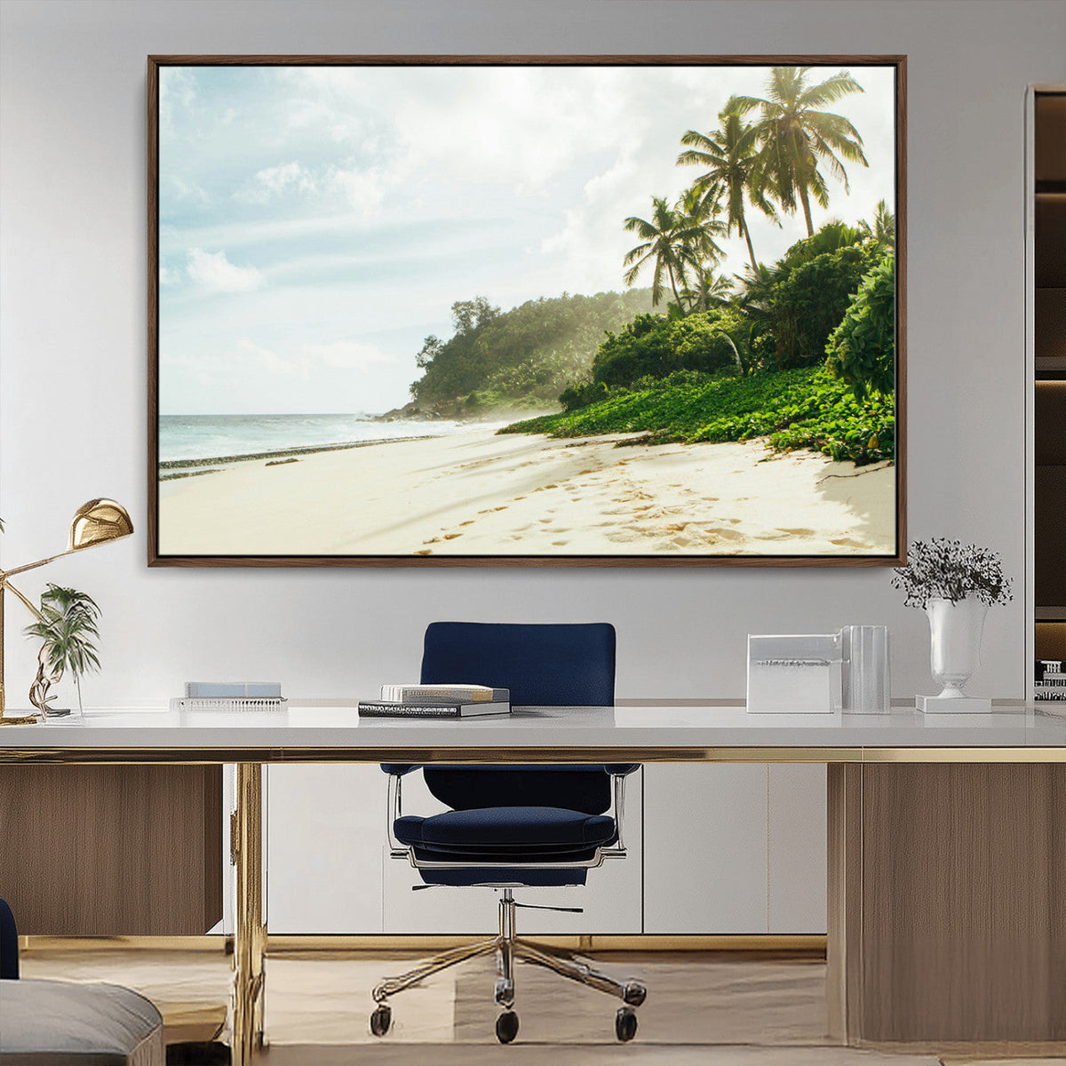 Relaxing Beach Wall Art Canvas Print, Framed Ocean View Coastal Serenity