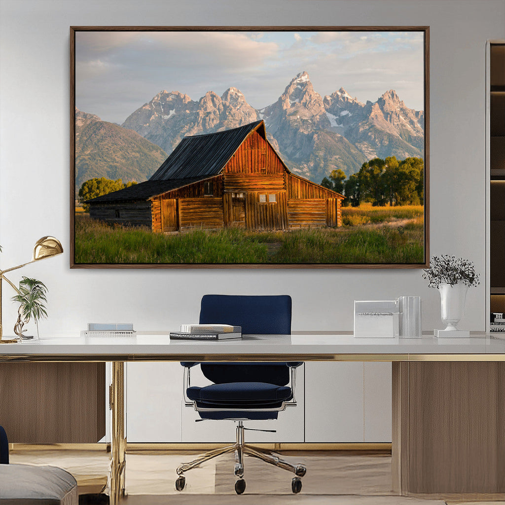 Rustic Barn Wall Art Canvas Print, Framed Western Landscape Art, Farmhouse Style Decor