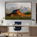 Rustic Barn Wall Art Canvas Print, Framed Western Landscape Art, Farmhouse Style Decor