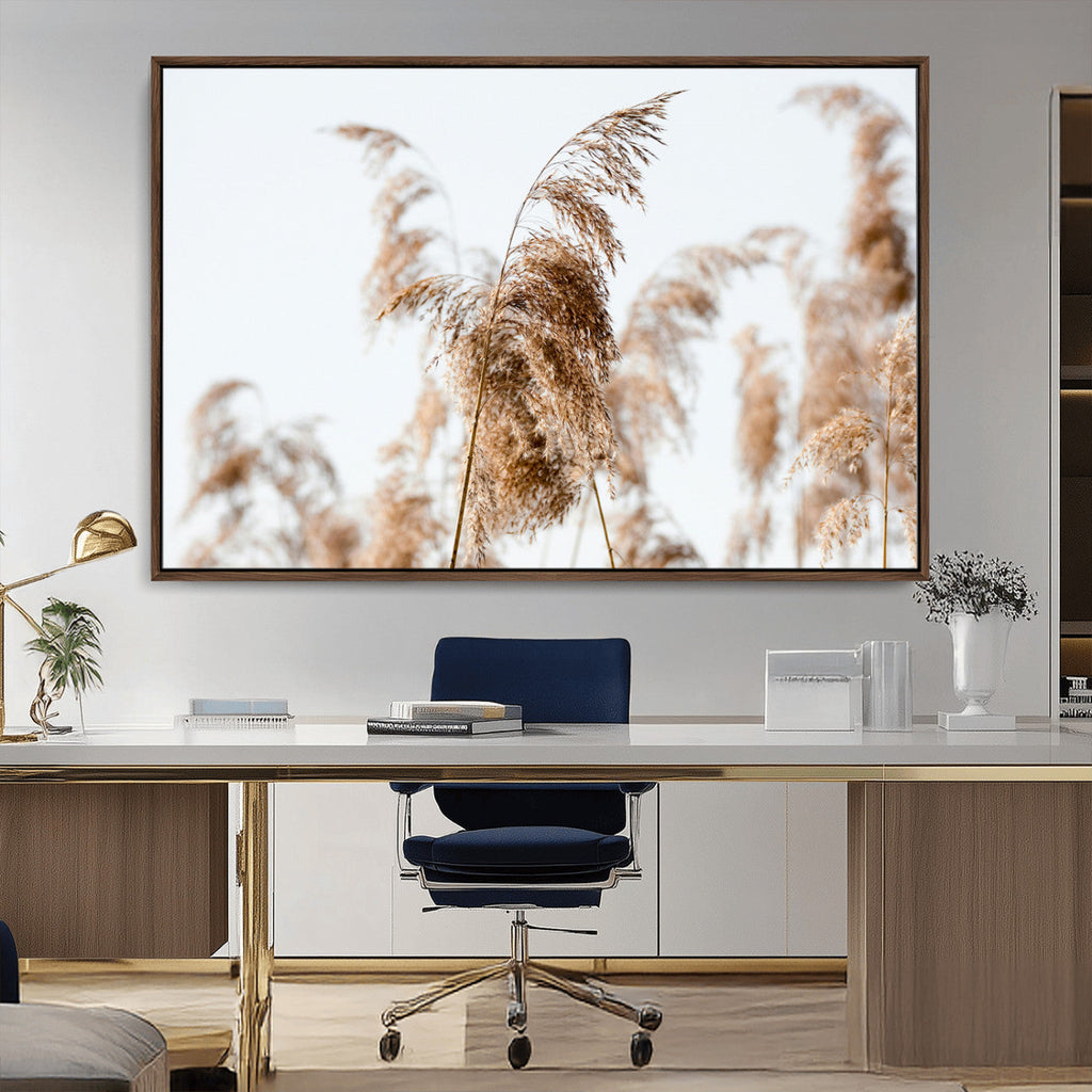 Pampas Grass Wall Art Canvas Print, Framed Neutral Tones Minimalist Boho