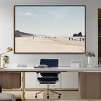Minimalist Beach Wall Art Canvas Print, Framed Coastal Serenity Soft Sand