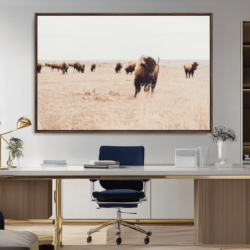 Bison Herd Wall Art Canvas Print, Framed Western Prairie Serenity